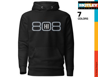 Bestickt, Hawaii Region Vorwahl 808 mit Center HI Design. Premium-Unisex-Hoodie