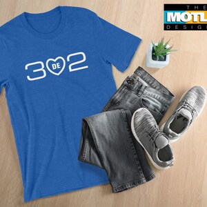 Delaware's original area code "302", Unisex Jersey Short Sleeve Tee. Wear your state pride and show off your states unique area.