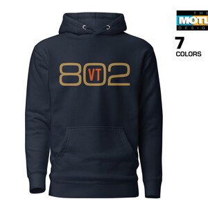 Embroidered, Vermont Area Code 802 with VT in Center Design. Premium Unisex Hoodie