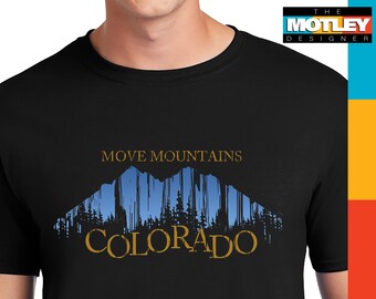Verschieben Berge, Colorado Unisex Softstyle T-Shirt. Tolles T-Shirt zum Gedenken an die Magie der Colorado Rockies. 14 Farbvariationen.