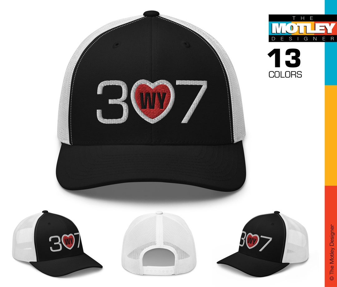 Embroidered, Wyoming 307 Area Code With WY Initials in Center Red Heart ...