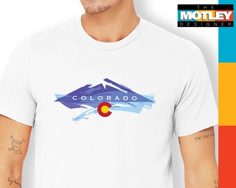 Watercolor graphic of a Colorado mountain. Unisex Jersey Short Sleeve Tee