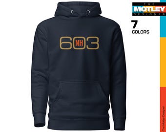 Gestickte NH Vorwahl 603 mit NH Design in der Mitte. Premium-Unisex-Hoodie