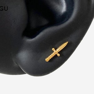 16G Titanium Small Dagger Stud, Sword Cartilage Flat Back Labret, Internally Threaded conch earring, Cartilage, Helix stud, Tragus stud