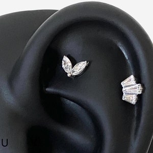16G Titanium Small Leaf Cartilage Flat Back stud, Nose stud, Internally Threaded conch earring, Cartilage flat stud, Helix earring, Tragus