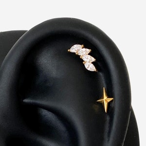 16G Curve Leaf Cartilage Flat Back stud, Nose stud, Internally Threaded conch earring, Cartilage flat stud, Helix earring, Tragus