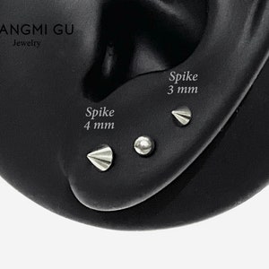 16G 3mm - 5mm Titanium Spike Internally Threaded Flat back stud, Conch earring, Nose stud, Cartilage, Helix, Tragus stud, Labret earring
