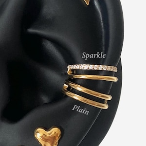 16G 8mm-10mm Titanium Gold Double Line Clicker, Nose ring, Gold ring, Conch clicker, Helix earring, Cartilage Hinged Hoop, Nose clicker