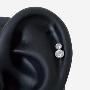 16G Titanium Double Round Cartilage stud, Nose stud, Internally Threaded conch earring, Cartilage flat stud, Helix earring, Tragus, Piercing