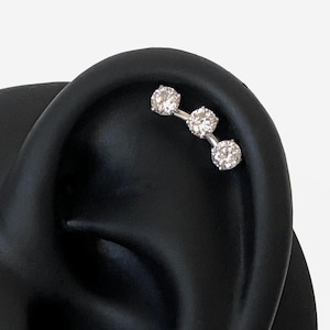 16G Curve 3 or 5 Dot Line Cartilage Flat Back stud, Nose stud, Internally Threaded conch earring, Cartilage flat stud, Helix earring, Tragus