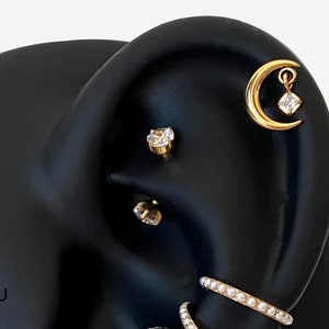 16G Titanium Eyebrow 3mm Basic Gold Internally Threaded Flat Back stud, White Conch earring, Cartilage, Helix Tragus stud, Piercing