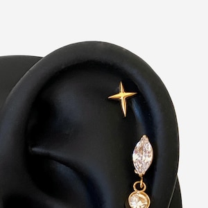 16G Titanium Small Sparkle Cartilage Flat Back stud, Nose stud, Internally Threaded conch earring, Cartilage stud, Helix earring, Tragus