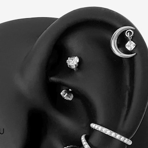 16G Titanium Eyebrow 3mm Basic Silver Internally Threaded Flat Back stud, White Conch earring, Cartilage, Helix Tragus stud, Piercing