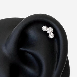16G Titanium Triple Round Cartilage Flat Back stud, Nose stud, Internally Threaded conch earring, Cartilage flat stud, Helix earring, Tragus