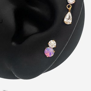 16G Titanium Purple Opal Internally Threaded Flat Back stud, Conch earring, Cartilage piercings, Helix stud, Tragus stud, Minimalist stud