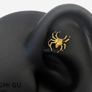 16G Titanium 3D Spider Flat Back Studs, Nose stud, Internally Threaded conch earring, Cartilage stud, Helix earring, Tragus, Body Piercing