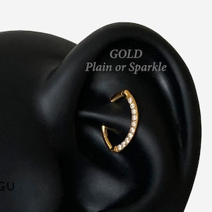 16G Titanium Gold Septum Oval Clicker hoop, Nose ring, Silver ring, Conch clicker, Helix hoop earring, Cartilage Hinged Hoop, Clicker