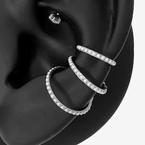 16G 6-12mm Titanium Pearl Silver Clicker hoop, Nose ring, Clicker hoop ring, Conch Helix hoop earring, Cartilage Hinged Hoop, Nose clicker