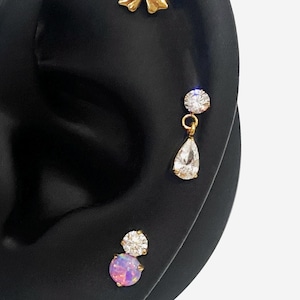 16G Titanium Oval Drop Dangle Cartilage Flat stud, Nose stud, Internally Threaded conch earring, Cartilage piercings, Helix earring, Tragus