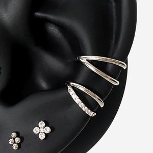 16G 8mm-10mm Titanium Open Double Line Silver Clicker, Nose ring, Silver ring, Conch clicker, Helix earring, Cartilage Hoop, piercings
