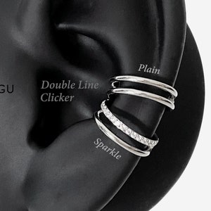 16G 8mm-10mm Titanium Double Line Silver Clicker, Nose ring, Conch clicker, Helix earring, Cartilage Hoop, clicker, Double piercing earring