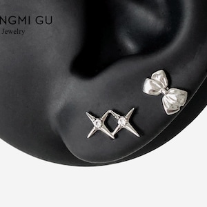 16G Titanium Double Sparkle Cartilage Flat Back stud, Nose stud, Internally Threaded conch earring, Cartilage stud, Helix earring, Tragus
