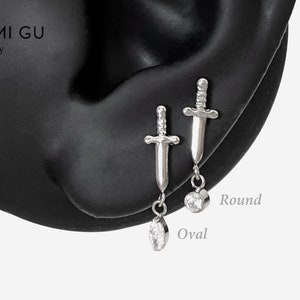 16G Titanium Dagger Dangle Stud, Sword Cartilage Flat Back Labret, Internally Threaded conch earring, Cartilage, Helix stud, Tragus stud