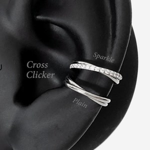 16G 8mm-10mm Titanium Cross Line Silver Clicker, Nose ring, Silver ring, Conch clicker, Helix earring, Cartilage Hoop, double piercings