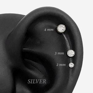 16G 1.5-4mm Internally Threaded Silver Round Flat back stud, Conch earring, Nose stud, Cartilage, Helix, Tragus stud, Labret earring