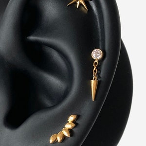 16G Titanium Spike Drop internally threaded Flat back stud, Conch earring, Nose stud, Cartilage, Helix, Tragus stud, Labret earring