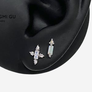 16G Rainbow Rectangle Dot Flat Back stud, Nose stud, Internally Threaded conch earring, Cartilage piercing, Helix earring, Tragus, Piercing