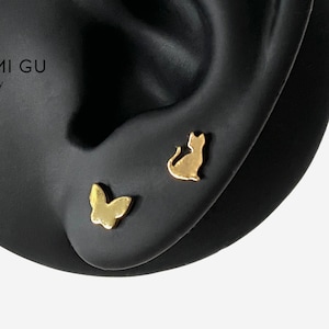 16G Titanium Cat Cartilage Flat Back stud, Nose stud, Internally Threaded conch earring, Cartilage piercing, Helix earring, Tragus, Piercing