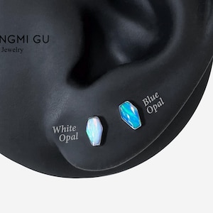 16G Titanium Small Opal Stud, Labret stud, Internally Threaded Flat Back stud, Conch earring, Cartilage, Helix Tragus stud, Nose stud