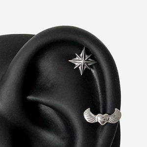 16G Titanium 3D Sparkle Star Cartilage Flat Back stud, Nose stud, Internally Threaded conch earring, Cartilage stud, Helix earring, Tragus