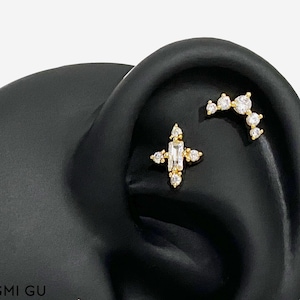 16G Antique Cross Design Flat Back stud, Nose stud, Internally Threaded conch earring, Cartilage piercing, Helix earring, Tragus, Piercing