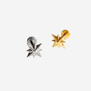 16G Titanium 3D Sparkle Star Cartilage Flat Back stud, Nose stud, Internally Threaded conch earring, Cartilage stud, Helix earring, Tragus