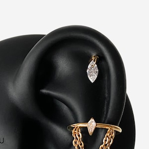 16G Titanium Oval Drop Cartilage Flat Back stud, Nose stud, Internally Threaded conch earring, Cartilage flat stud, Helix earring, Tragus