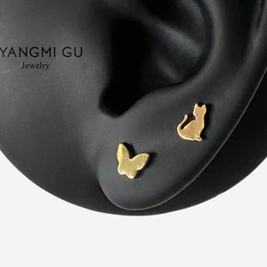 16G Titanium Butterfly Flat Back stud, Nose stud, Internally Threaded conch earring, Cartilage piercing, Helix earring, Tragus, Piercing