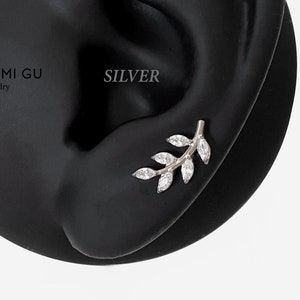 16G Titanium Leaf Silver Internally Threaded Flat Back stud, Conch earring, Cartilage flat back, Helix stud, Tragus stud, Minimalist stud