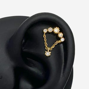 16G Chain Drop Round Flat Back stud, Nose stud, Internally Threaded conch earring, Cartilage piercing, Helix earring, Tragus, Piercing