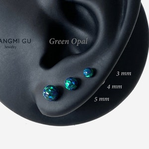 16G Green Opal Ball 3-5mm Internally Threaded Flat Back stud, Conch earring, Cartilage flat back, Helix Tragus stud, Nose stud, Minimalist
