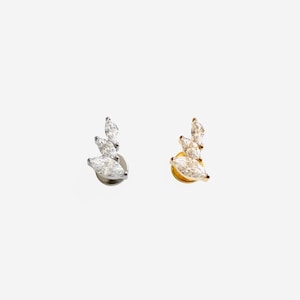 16G Titanium Small Three Leaf Curve Cartilage stud, Nose stud, Internally Threaded conch earring, Cartilage flat stud, Helix earring, Tragus