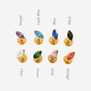 16G Oval Gold Cartilage Flat Back Labret, Internally Threaded conch earring, Cartilage flat back, Helix stud, Tragus stud, Nose stud earring