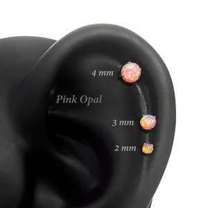 18G/16G Pink Opal Threadless Push Pin Silver Round Flat back stud, Conch earring, Nose stud, Cartilage, Helix, Tragus stud, Labret earring