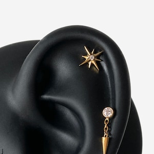 16G Titanium Sparkle Star Cartilage Flat Back stud, Nose stud, Internally Threaded conch earring, Cartilage flat stud, Helix earring, Tragus