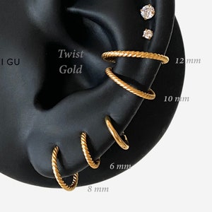 16G Twist Gold Clicker hoop, Nose ring, Clicker ring, Conch clicker, Helix hoop earring, Cartilage Higed Hoop, Nose clicker