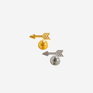 16G Titanium Small Arrow Cartilage Flat Back Labret, Internally Threaded conch earring, Cartilage flat back, Helix stud, Tragus, Nose stud