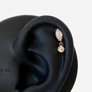 16G Titanium Oval Round Dangle Flat Back stud, Stud, Internally Threaded conch earring, Cartilage piercing, Helix earring, Tragus, Piercing