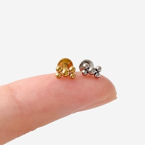 16G Tiny Five dots Cartilage Flat Back Labret, Internally Threaded conch earring, Cartilage flat back, Helix stud, Tragus stud, Nose earring