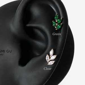 16G Titanium Leaf Gold Internally Threaded Flat Back stud, Conch earring, Cartilage flat back, Helix stud, Tragus stud, Minimalist stud